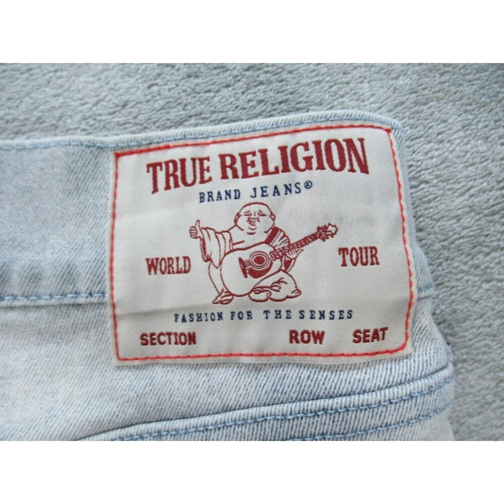 True Religion Geno Jeans Men's 34 (Fits 32x30) Relaxed Slim Fit Light Wash Blue